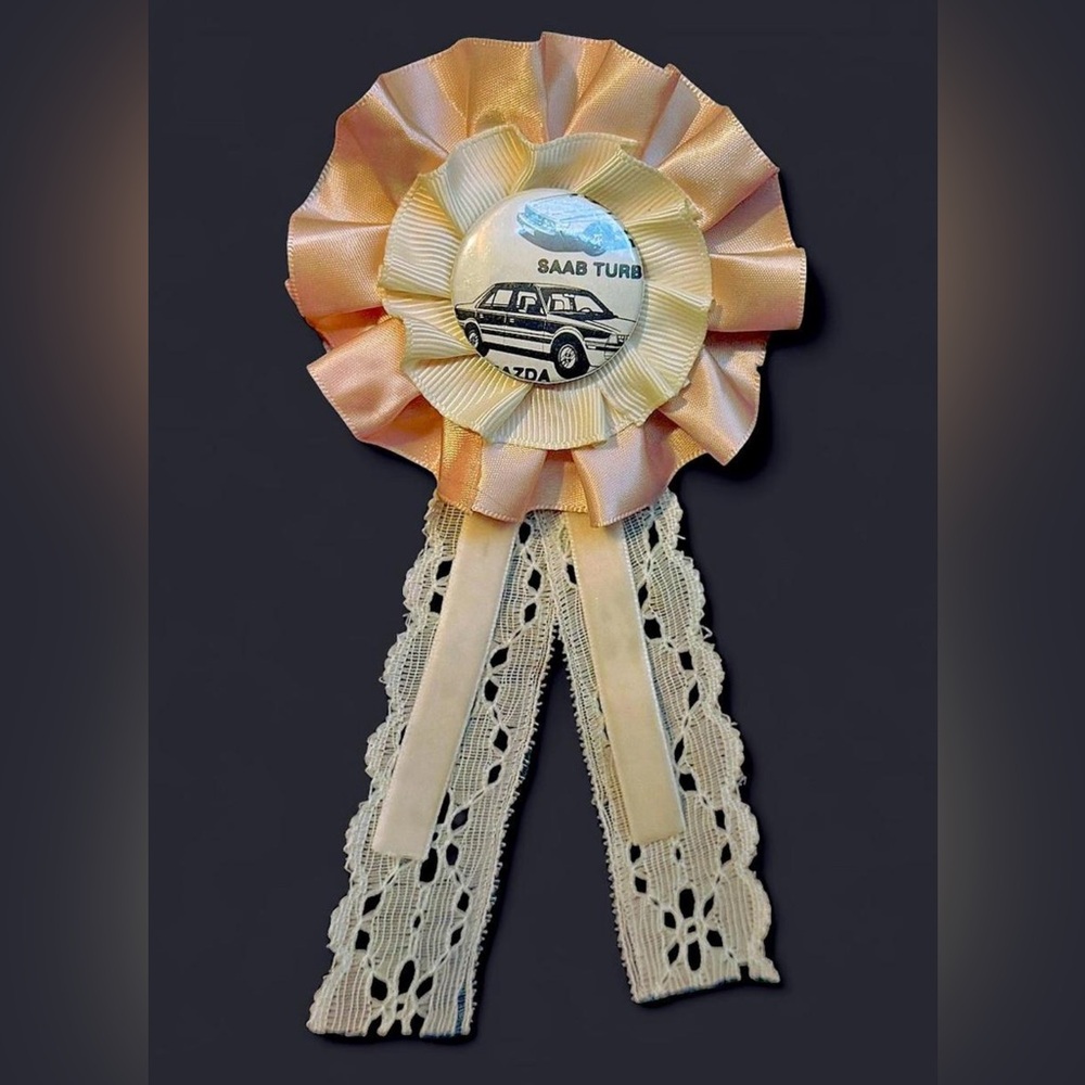 Vintage Saab Turbo Rosette Ribbon Pin Bag Charm Brooch